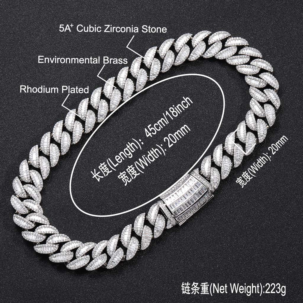 Hip Hop 20MM Box Buckle Miami Heavy Industry Bar Cuban Link Chain Full Zircon Hip Hop Men Necklace Jewelry