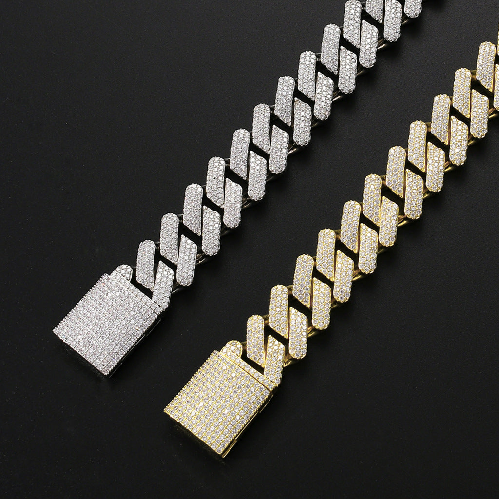 Hip Hop 20MM Box Buckle Miami Heavy Industry Bar Cuban Link Chain Full Zircon Hip Hop Men Necklace Jewelry
