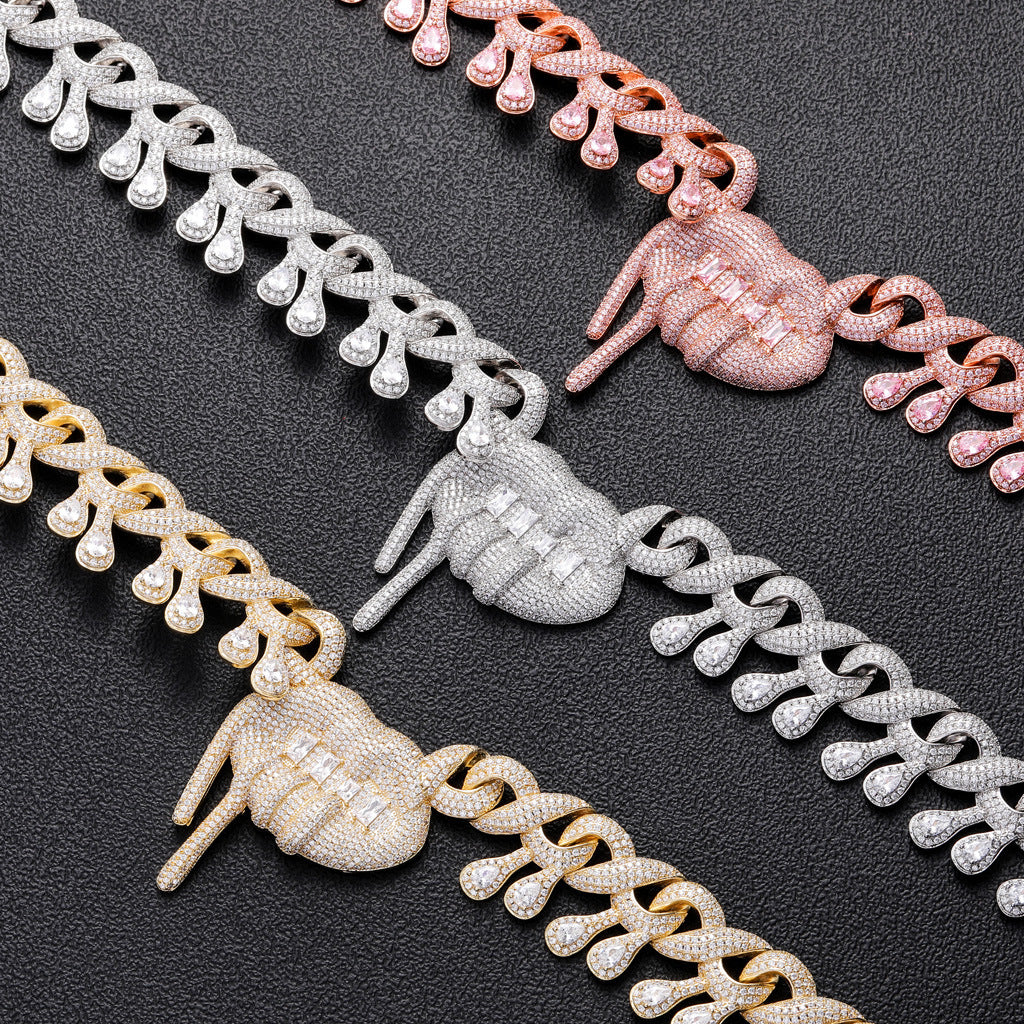 Men Lip Drooling Pendant Hip Hop Necklace Infinite Cuba Chain Full Zircon Necklace