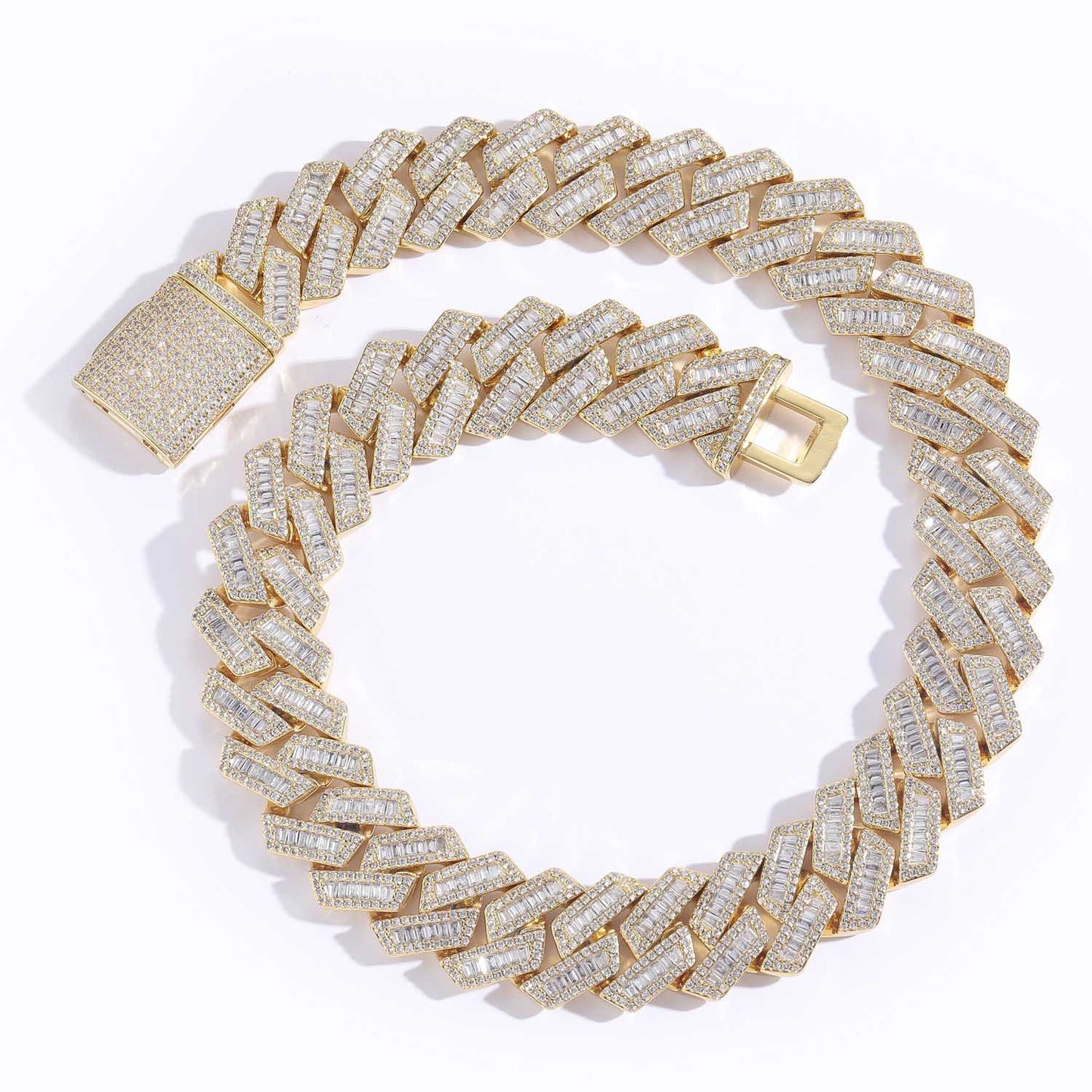Hiphop 20mm Wide Domineering Square Round Zircon Rhombus Cuban Link Chain Personality Exaggerated Men Necklace Jewelry