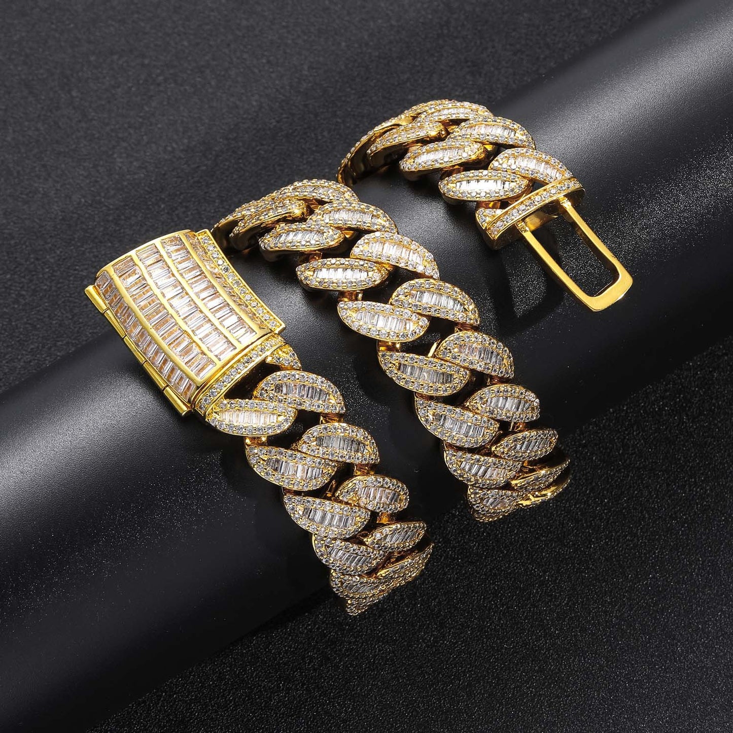 Hip Hop 20MM Box Buckle Miami Heavy Industry Bar Cuban Link Chain Full Zircon Hip Hop Men Necklace Jewelry