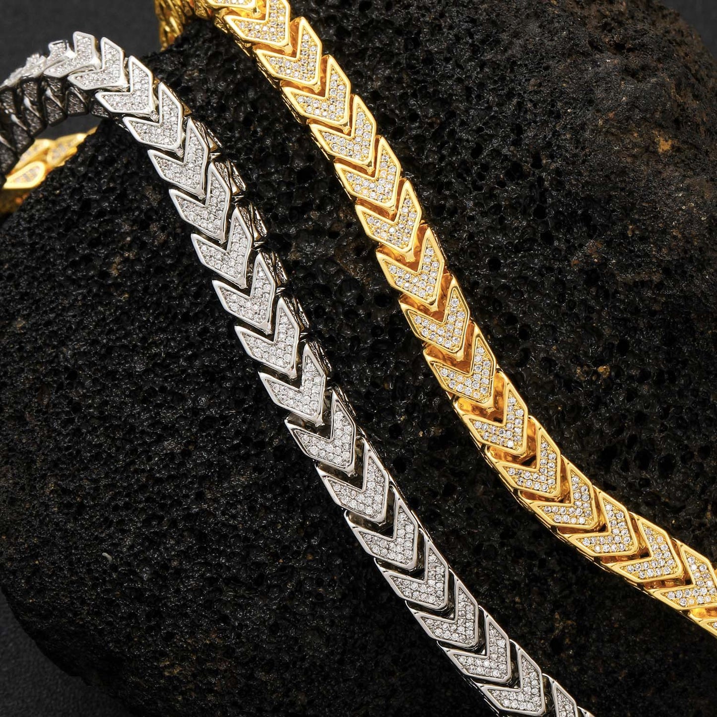 Hip Hop Chain Necklace 8mm Width V Shape Chains Iced Out Bling Bling Necklace Fashion Charm Jewelry