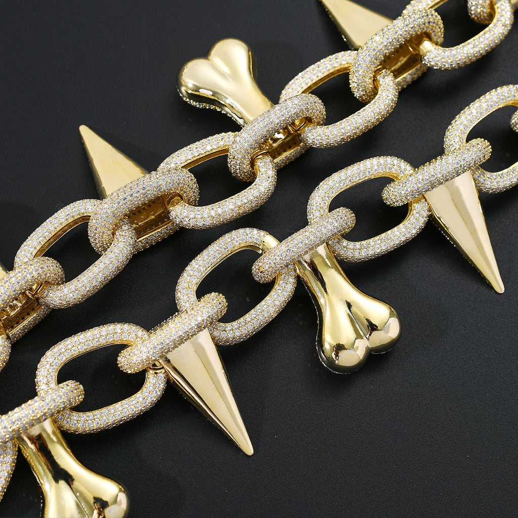 Bone Spiked Necklace Hip Hop Exaggerated Necklace Micro Pave Zircon Chain Jewelry