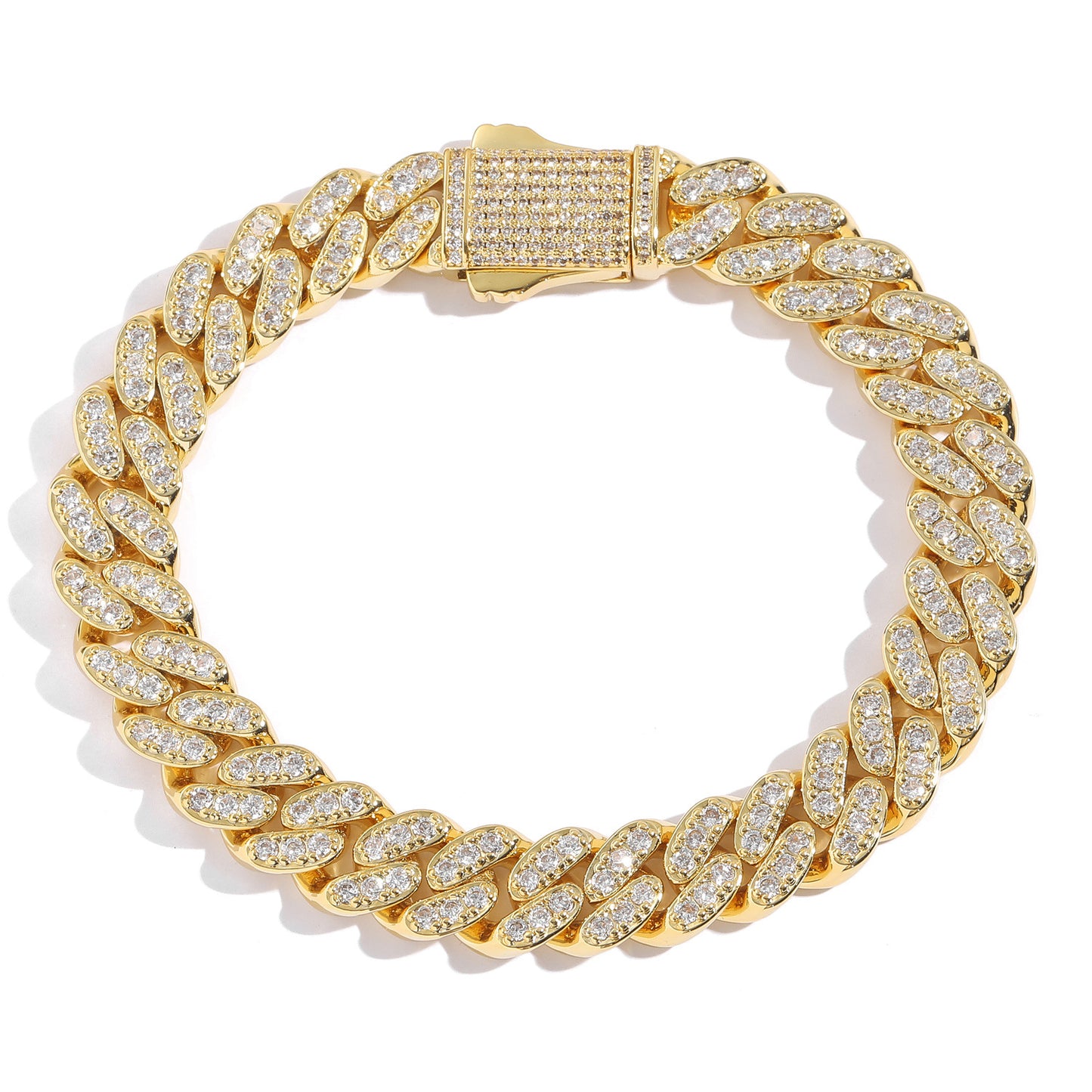 9mm Single Row Zircon Cuban Chain Spring Buckle Men Personality Bracelet Trendy Jewelry