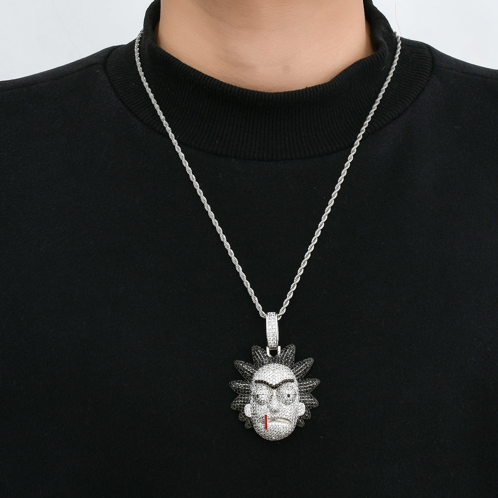 Brass With Zircon Anime Character Rick Avatar Pendant Necklace Collar Con Colgante De Rick