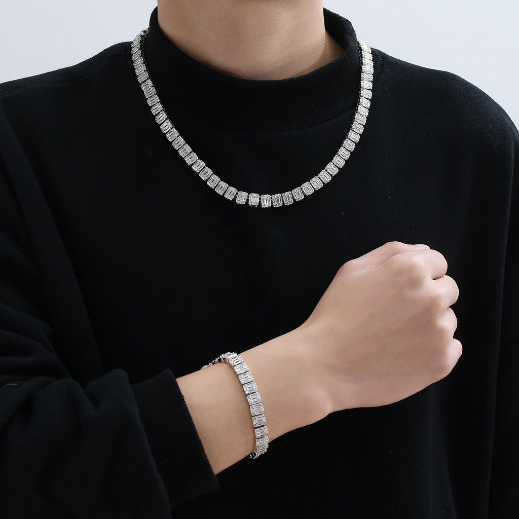 Hip Hop Zirconia Baguette Bracelet Mens Diamond Tennis Bracelet Singers Rappers Bling CZ Bracelets