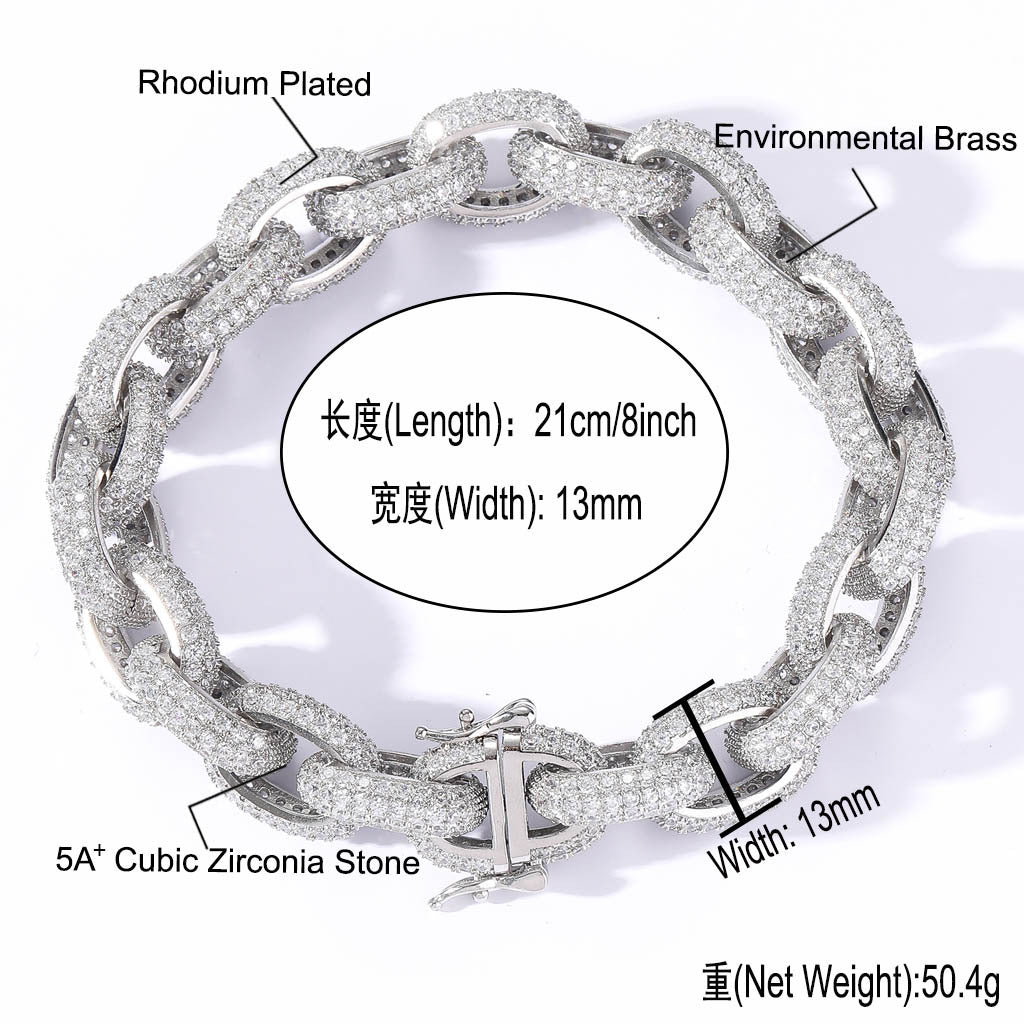 Products Hip Hop Bracelet O-Chain 13mm Micro Paved Zircon Cross Chain Men Jewelry