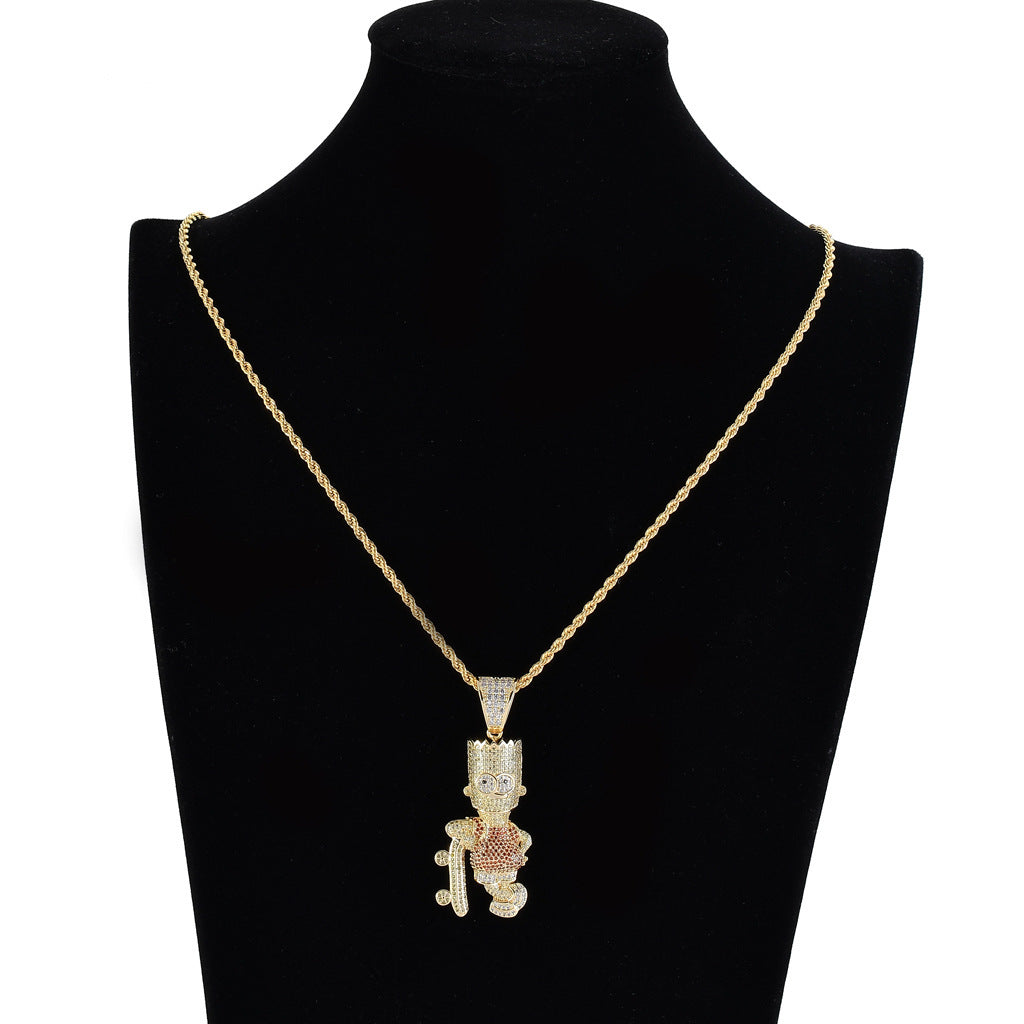 Iced Out 3A Cubic Colorfu Zircon Cartoon Character Simpson Charm Pendant Necklace