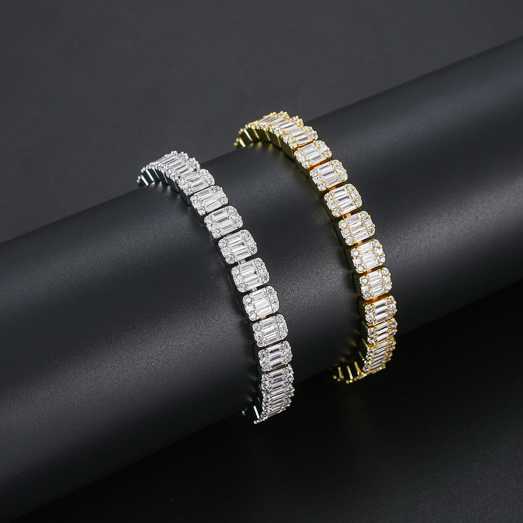 Hip Hop Zirconia Baguette Bracelet Mens Diamond Tennis Bracelet Singers Rappers Bling CZ Bracelets