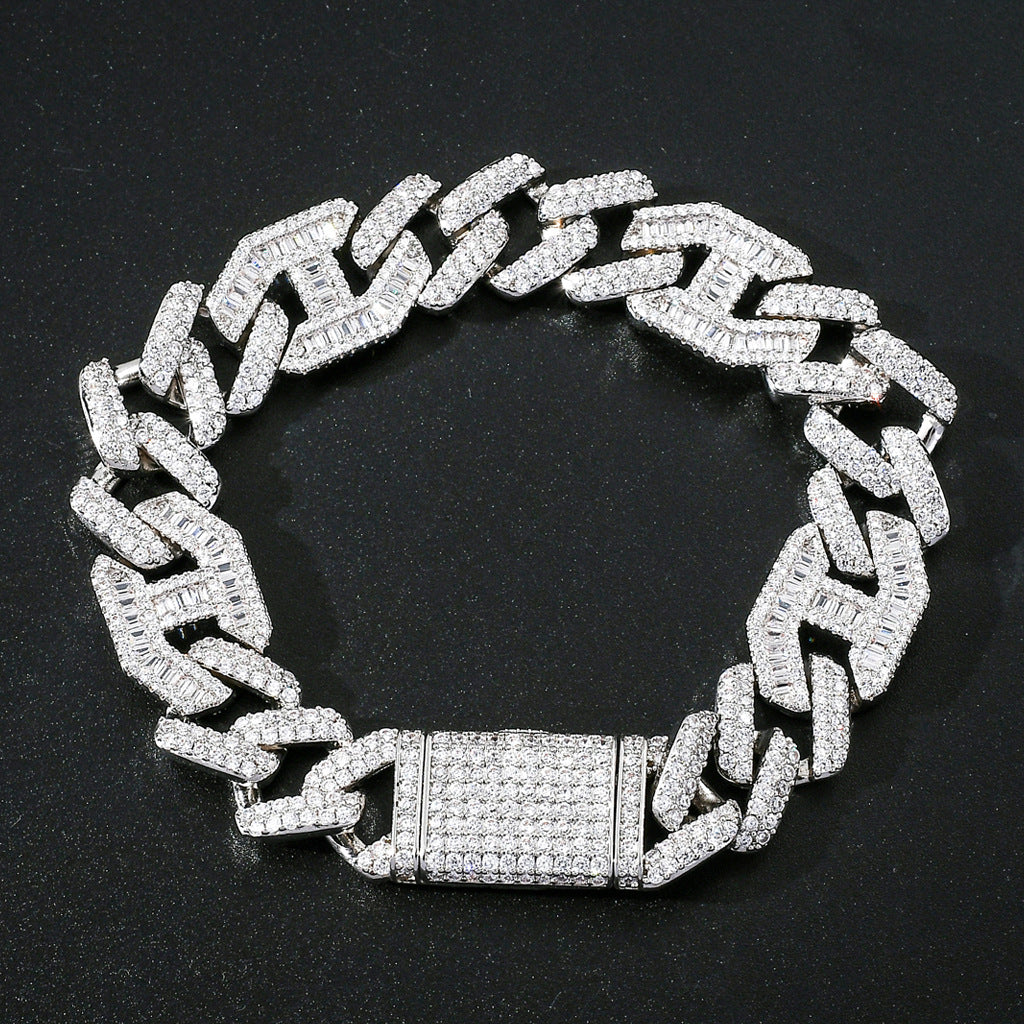 New Hip Hop Necklace 15MM Brass Zircon Two Colors Three To One Pig Nose Cuban Link Chain Necklace Jewelry