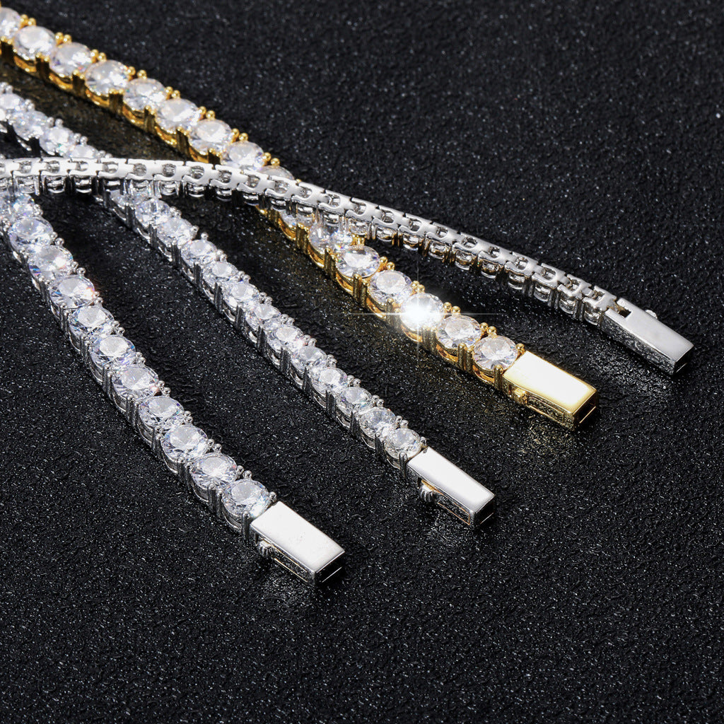 Classic 3mm/4mm/5mm Wide Spring Buckle Hip-Hop Brass CZ Tennis Linkl Chain A Row Zircon Hiphop Bracelet Jewelry