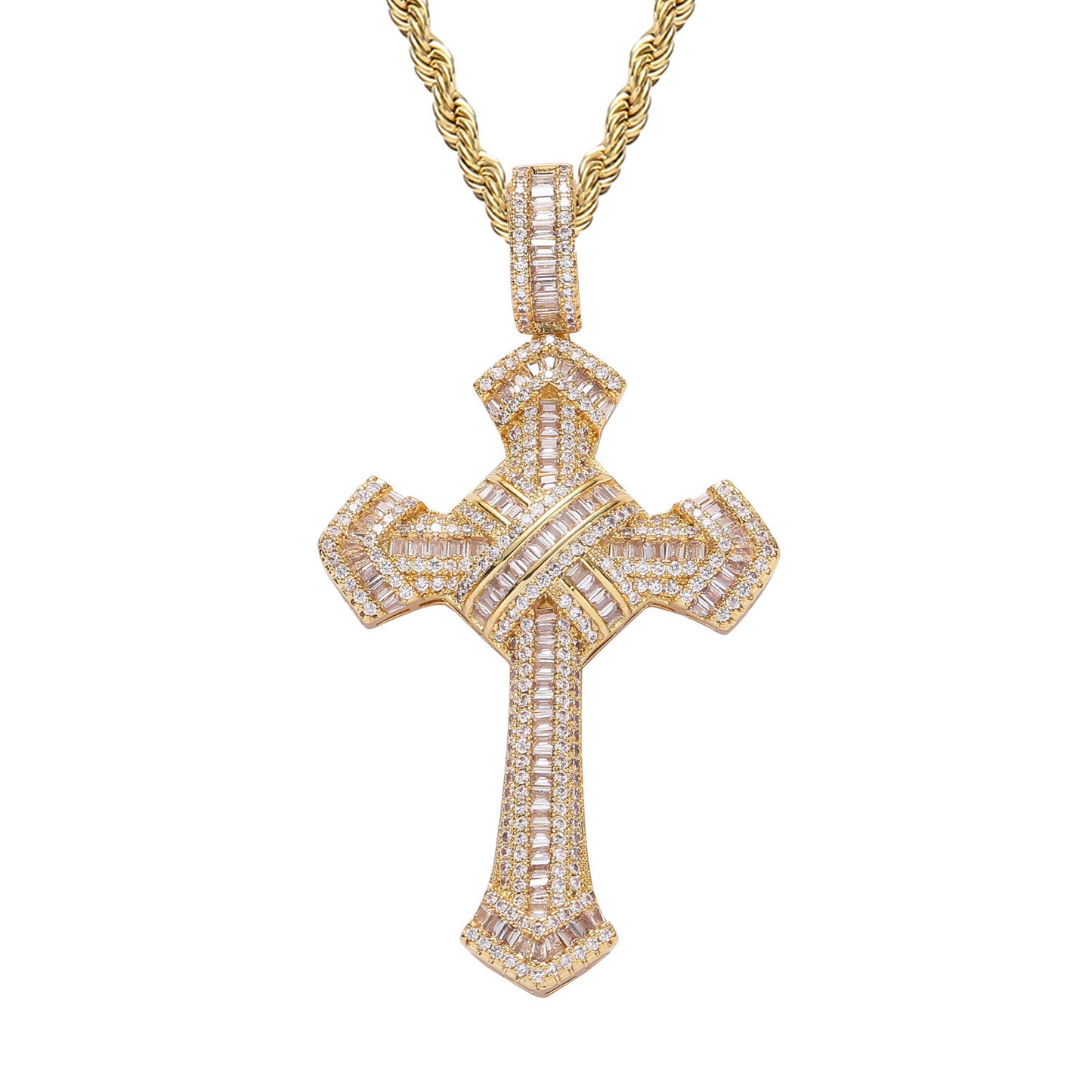 Hip Hop Cross Pendant Cubic Zirconia Personality Men Charm Pendant Necklace Jewelry