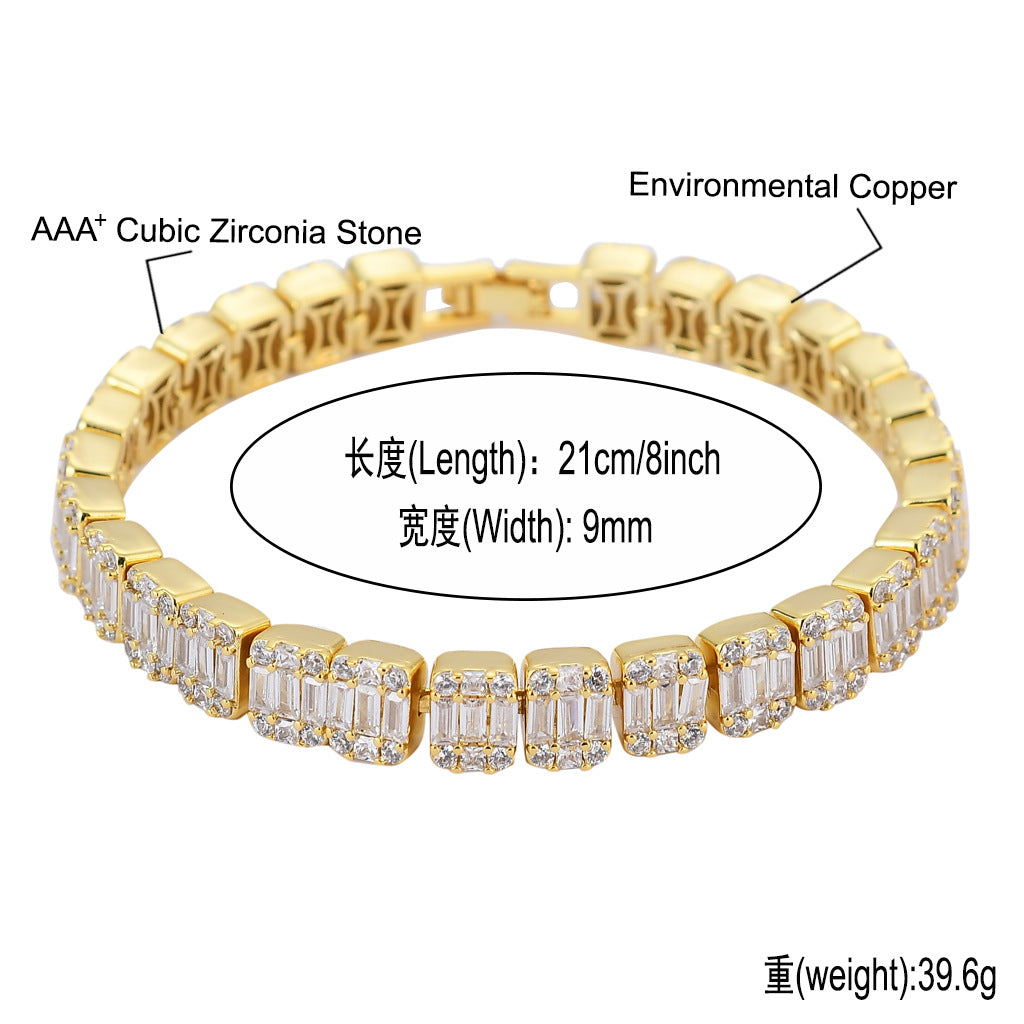 Hip Hop Zirconia Baguette Bracelet Mens Diamond Tennis Bracelet Singers Rappers Bling CZ Bracelets