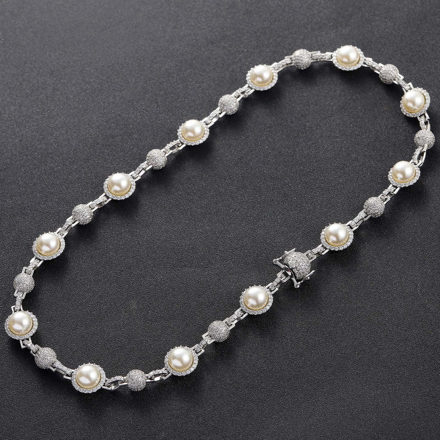 New Arrival Hip Hop Diamond Pearl Necklace Men Fashion Hip Hop Necklace Jewelry