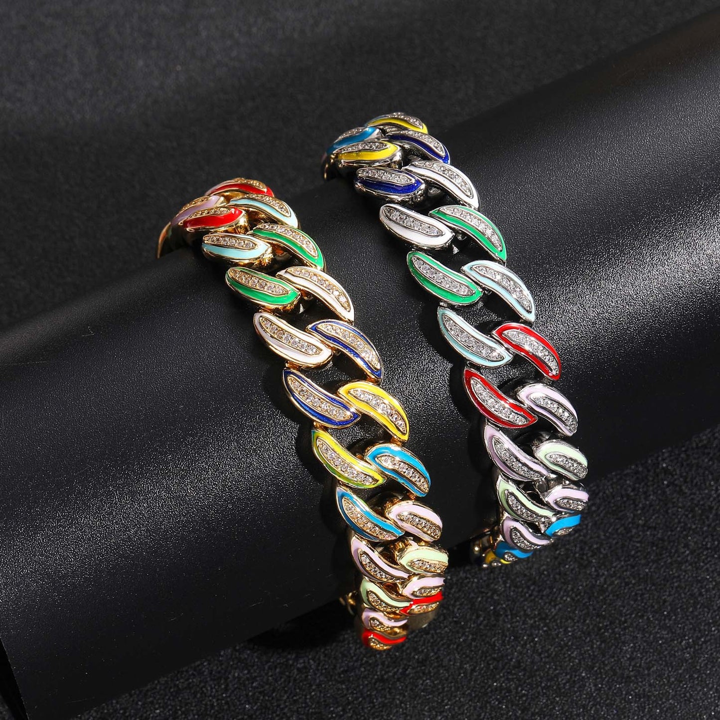 Real Iced Out Jewelry For Cheap Brass jewelry Gold Plated With Bling Zircon 15mm Rainbow Oil Women Men Cuban Chain Choker Necklace