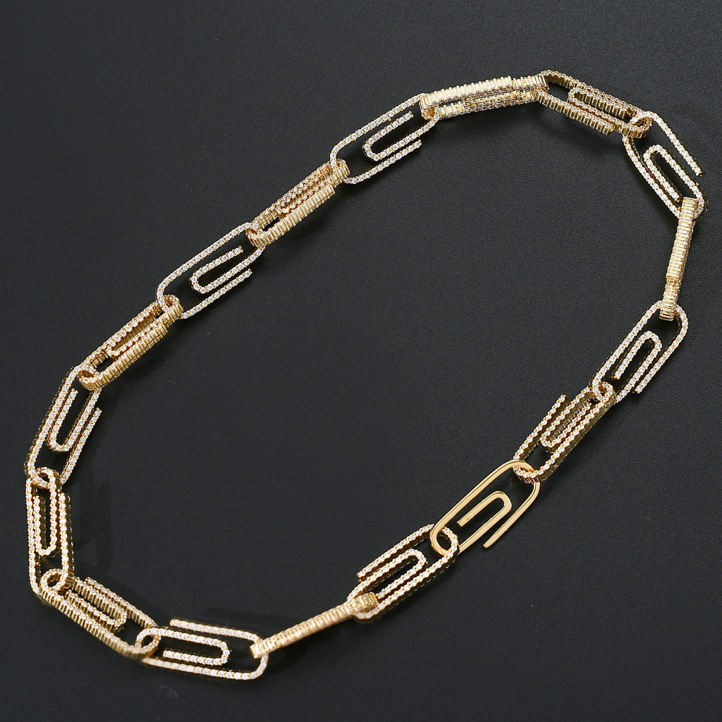 10mm Iced Out CZ Diamond Paperclip Choker Necklace Hiphop Jewelry