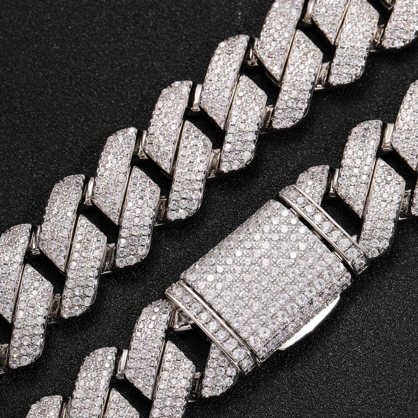 Hip Hop 20mm Three Row Brass Micro Pave ZIrcon Cuban Link Chain Thick Rhombus Full Diamond Men Necklace Jewelry