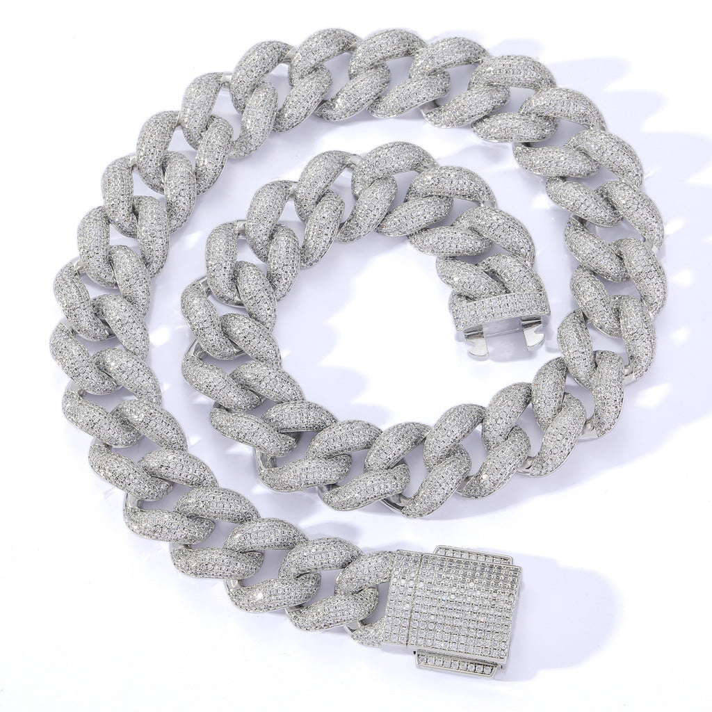 European And American New Hiphop Necklace 18mm Encrypted Bubble Cuban Chain Spring Buckle Full Zircon Domineering Necklace Jewelry