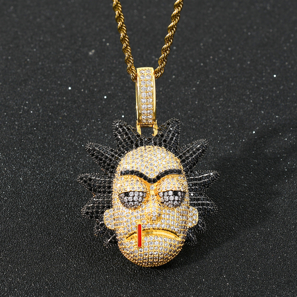 Brass With Zircon Anime Character Rick Avatar Pendant Necklace Collar Con Colgante De Rick