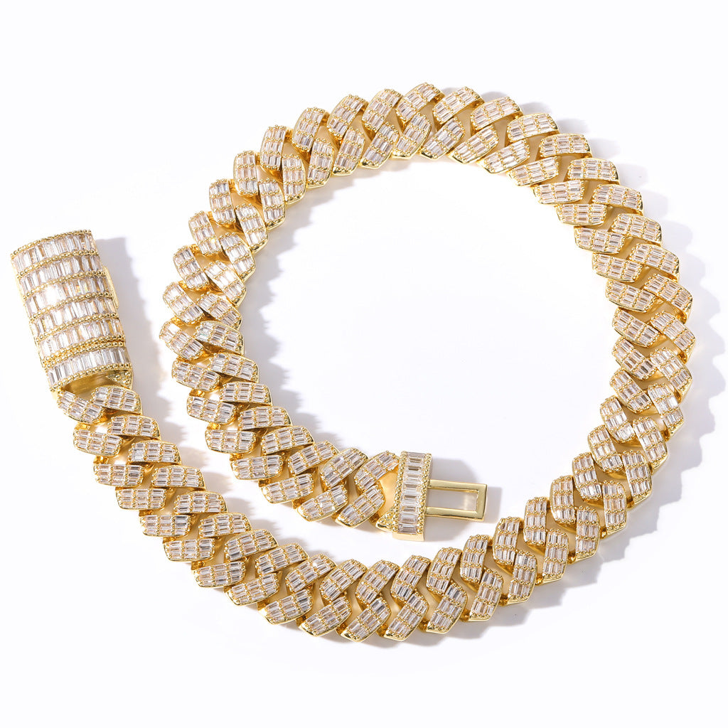 Hiphop Square Round Zircon Chain Mixed Diamond Cuban Link Chain Necklace Fashion Style Jewelry