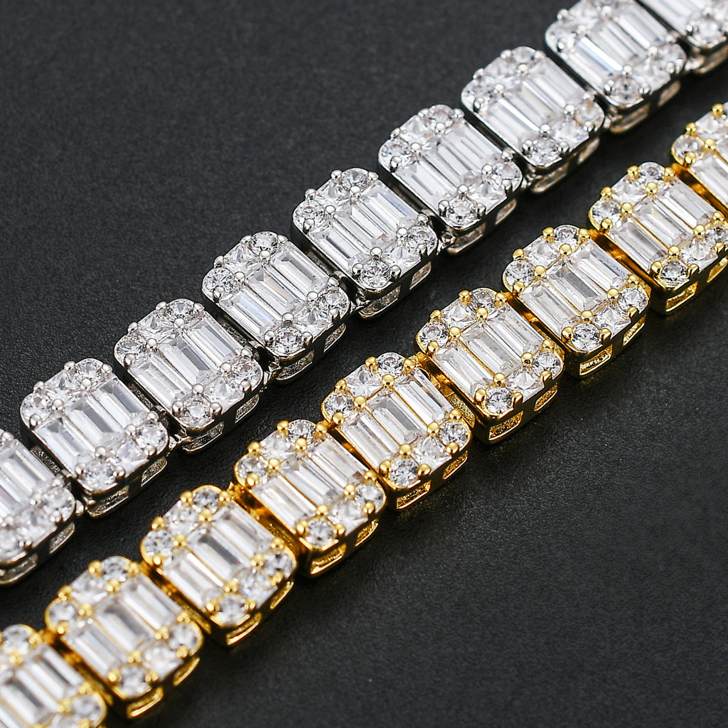 Baguette Cubic Zirconia Cz Tennis Chain Necklace Hip Hop Iced Out Bling Men Boy Rock Punk ICE Jewelry