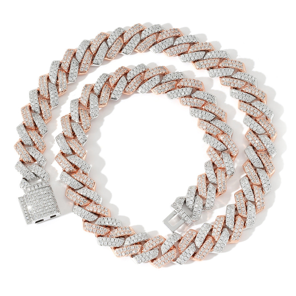 New 14mm White Gold Rose Gold Mixed Color Chocker Necklace From India Solid Gold Cuban Link Chain Necklace Jewelry