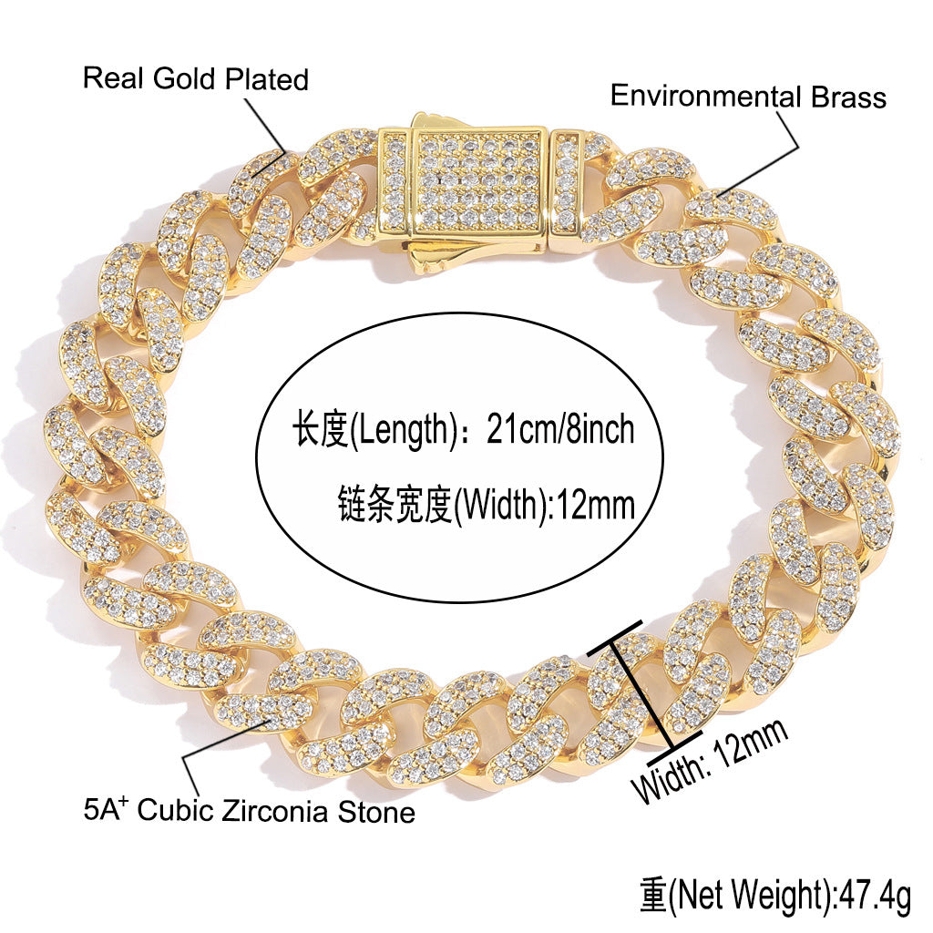 Hiphop 12mm Cuban Link Chain Micro Pave Zircon Necklace Personalized Trend Men Necklace Jewelry