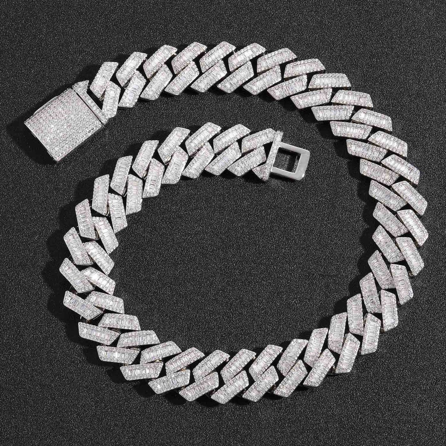 Hiphop 20mm Wide Domineering Square Round Zircon Rhombus Cuban Link Chain Personality Exaggerated Men Necklace Jewelry