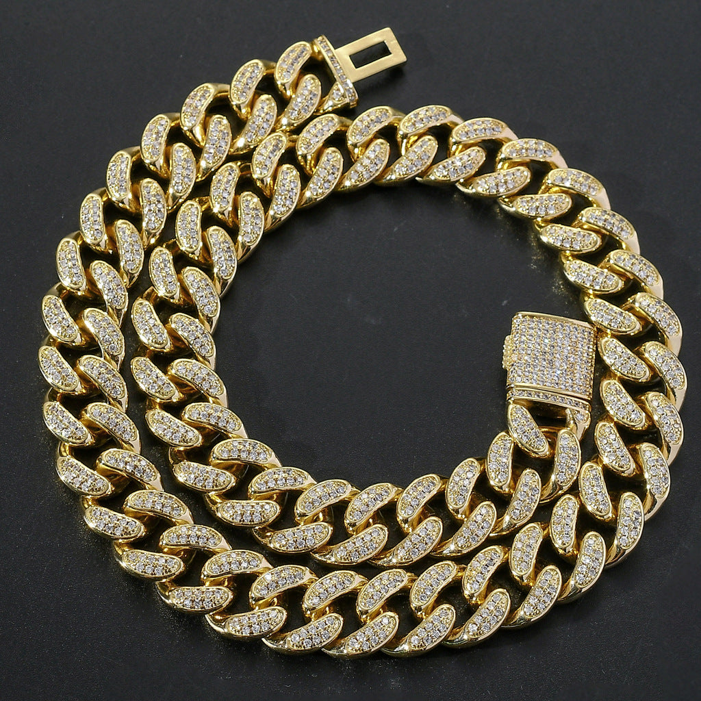 New Mens Rap Gold Hiphop Hip Hop Jewelry Chunky 15mm Iced Out AAA Cubic Zircon Miami Cuban Chain Necklace