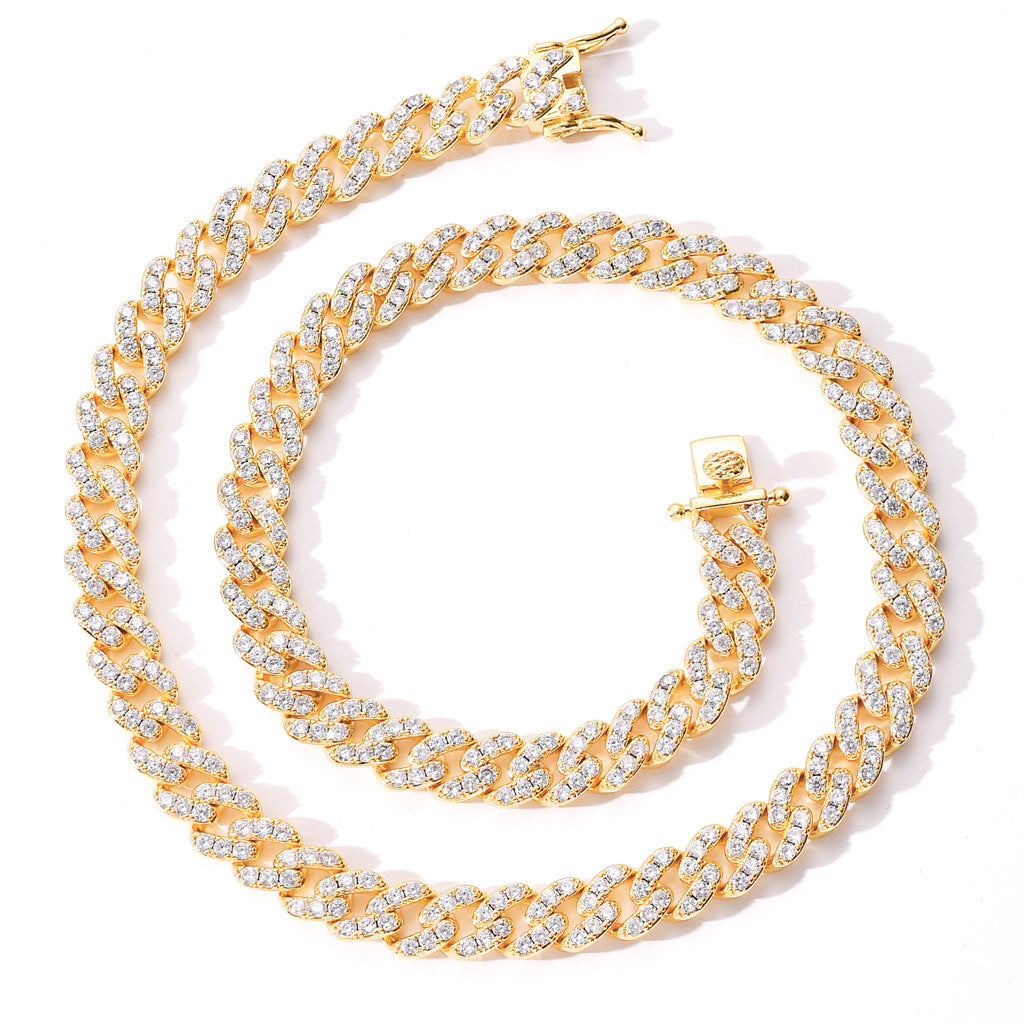Hip Hop Fashion 9mm 1 Row White Zircon Rose Gold Iced Out Miami Cuban Link Chain Necklace Jewelry