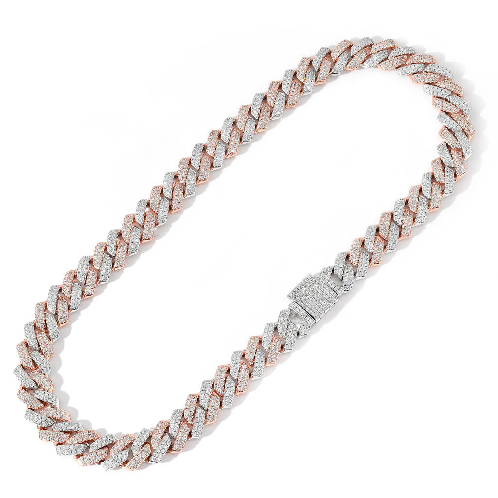 New 14mm White Gold Rose Gold Mixed Color Chocker Necklace From India Solid Gold Cuban Link Chain Necklace Jewelry