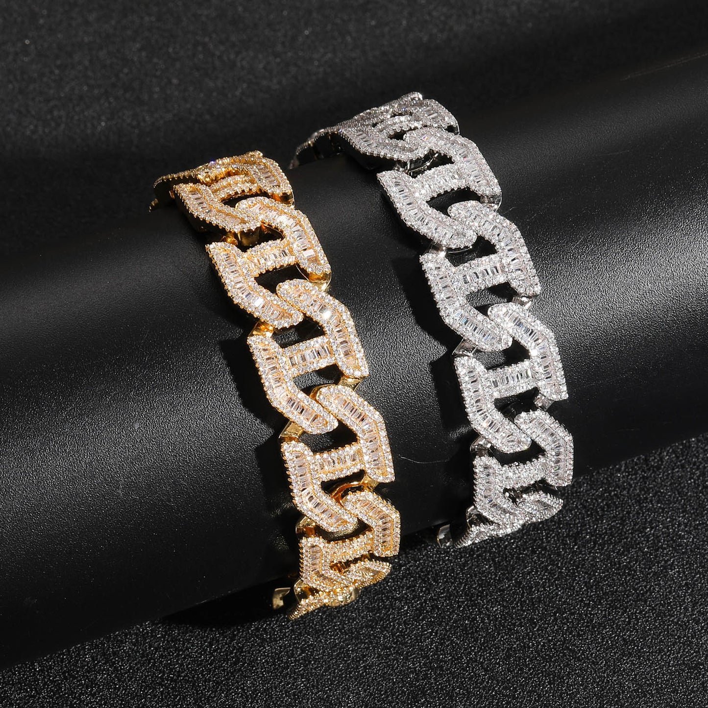 17MM Copper Zircon Wholesale Hip Hop Zircon Cuban Link Chain Gold Men Braceelet 14K Diamond Jewelry Cuban Chain Braceelet