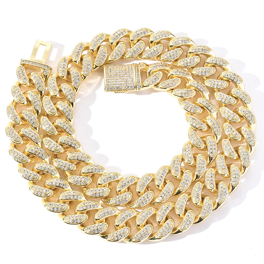 New Mens Rap Gold Hiphop Hip Hop Jewelry Chunky 15mm Iced Out AAA Cubic Zircon Miami Cuban Chain Necklace
