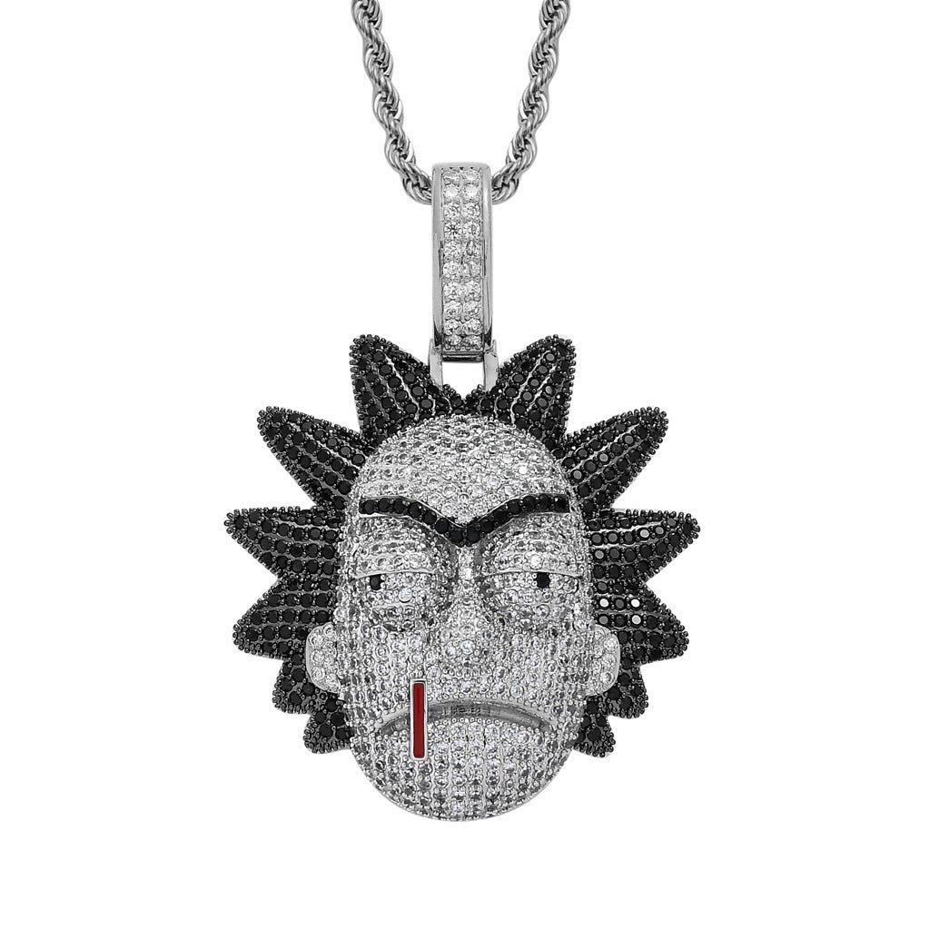 Brass With Zircon Anime Character Rick Avatar Pendant Necklace Collar Con Colgante De Rick