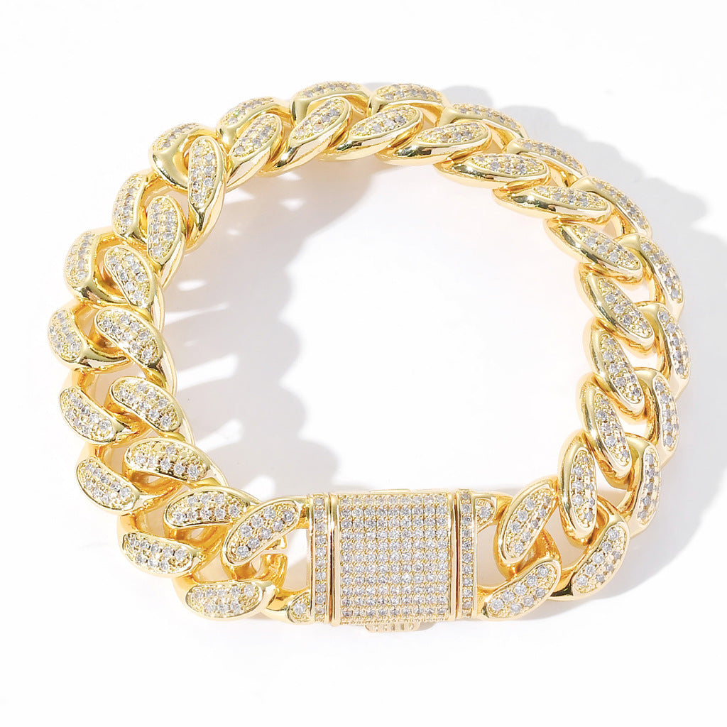 15MM Gold Filled Cuban Link Bracelet Hip Hop Jewelry CZ Fully Iced Out Miami 14K Solid Diamond Cuban Link Fshion Bracelet Jewelry