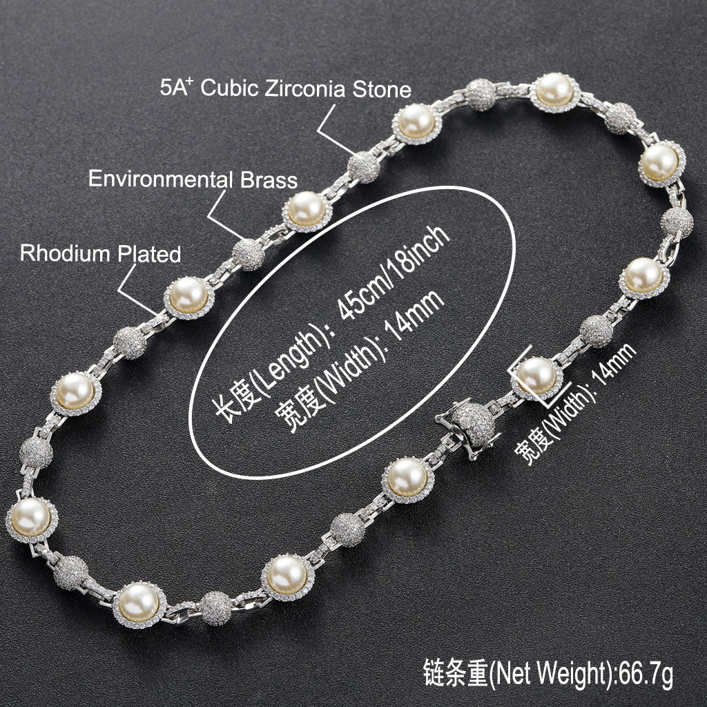 New Arrival Hip Hop Diamond Pearl Necklace Men Fashion Hip Hop Necklace Jewelry