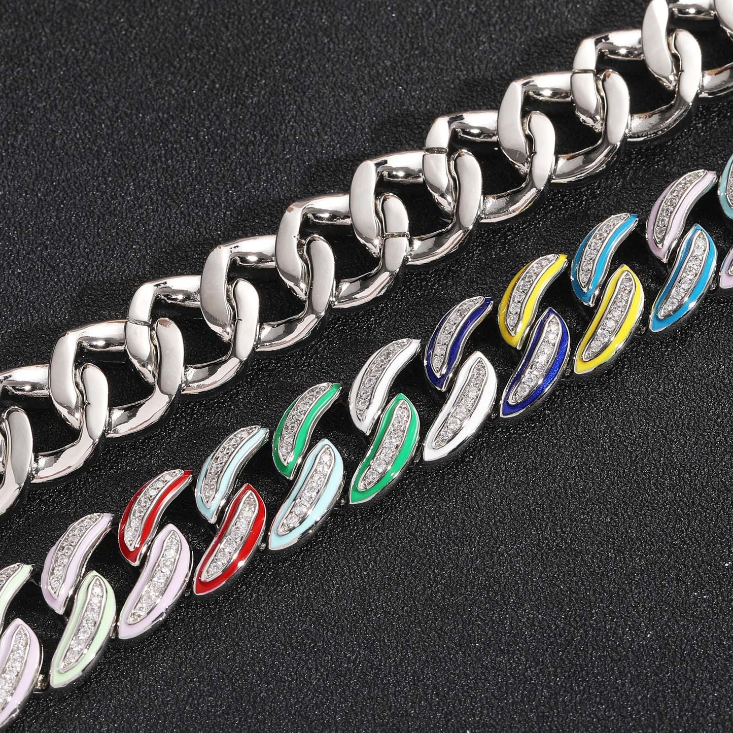 Real Iced Out Jewelry For Cheap Brass jewelry Gold Plated With Bling Zircon 15mm Rainbow Oil Women Men Cuban Chain Choker Necklace