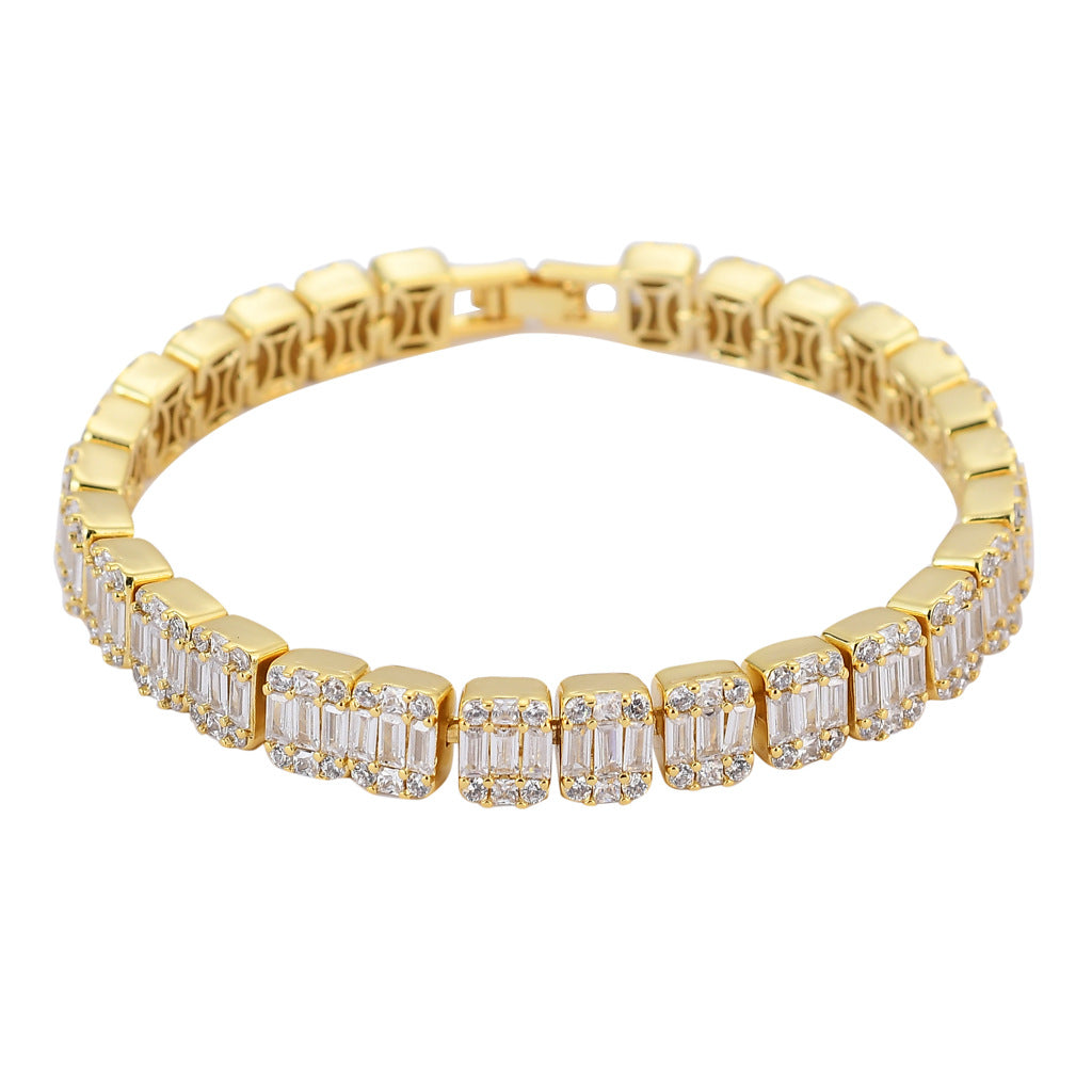 Hip Hop Zirconia Baguette Bracelet Mens Diamond Tennis Bracelet Singers Rappers Bling CZ Bracelets