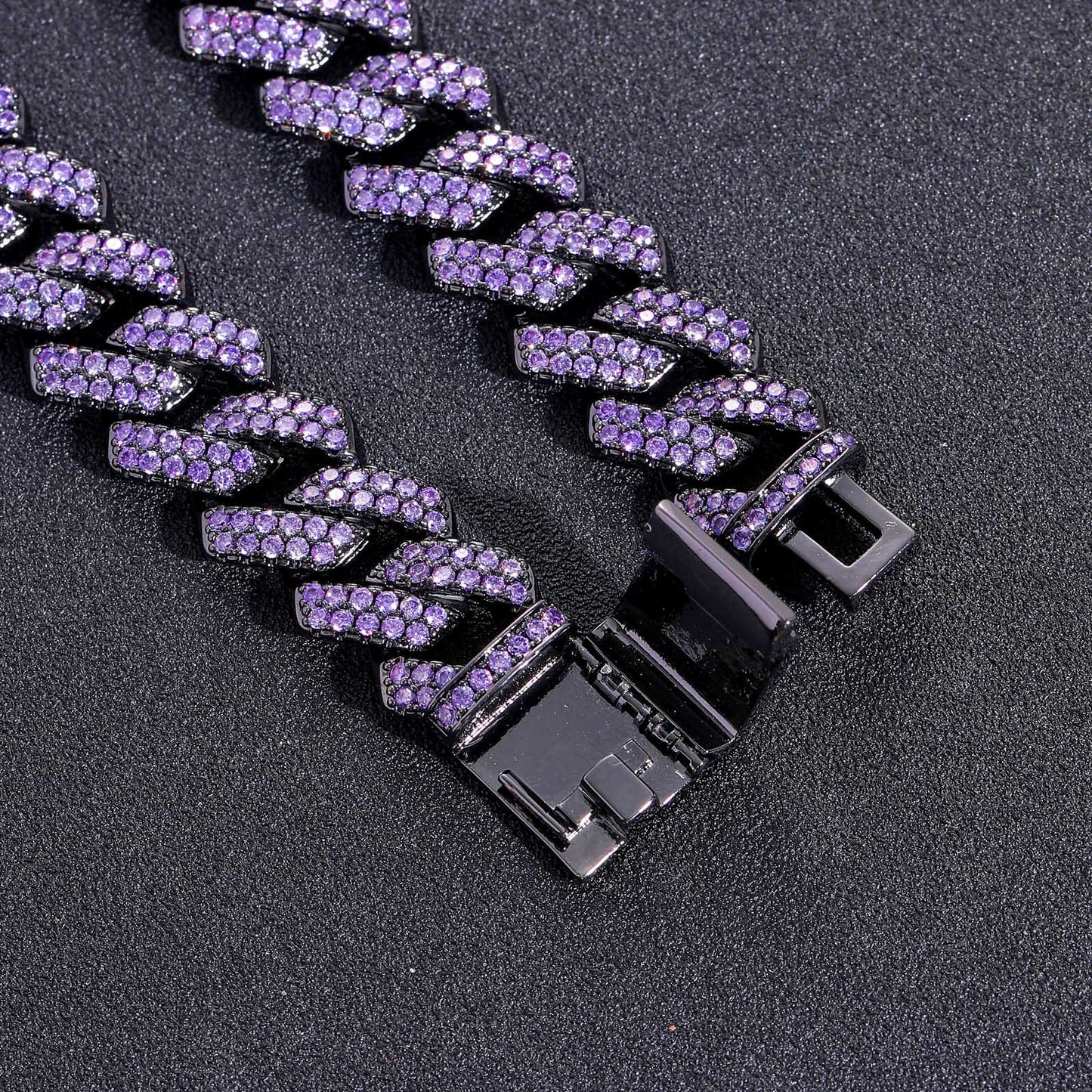 Hiphop Necklace Men Purple Zircon 15mm Rhombus Cuban Chain Copper Inlaid Zircon Hip Hop Cuban Link Chain Necklace