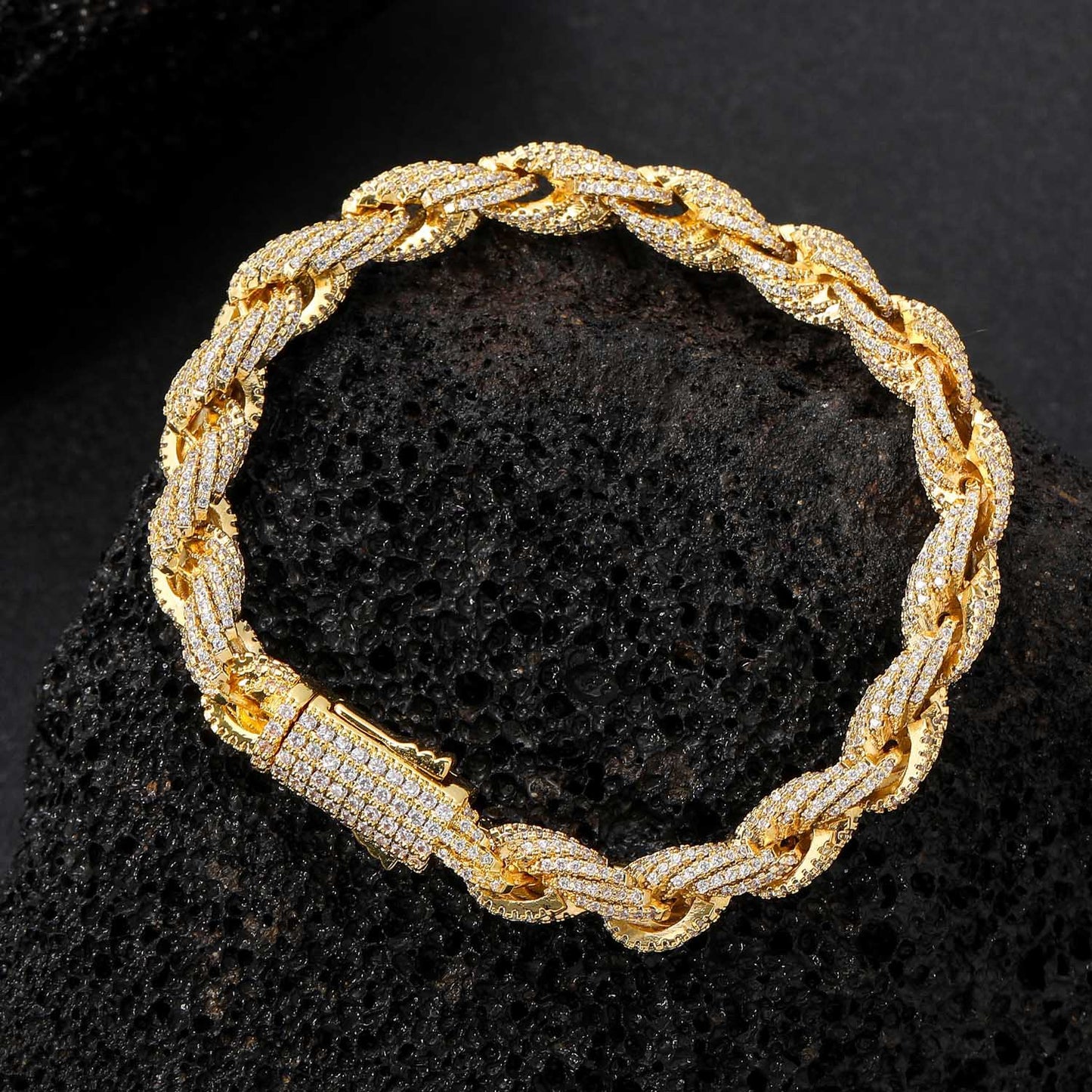 European American Hip Hop Bracelet Men Full Zircon 8mm Twist Chain Rope Chain Hiphop Men Bracelet ewelry