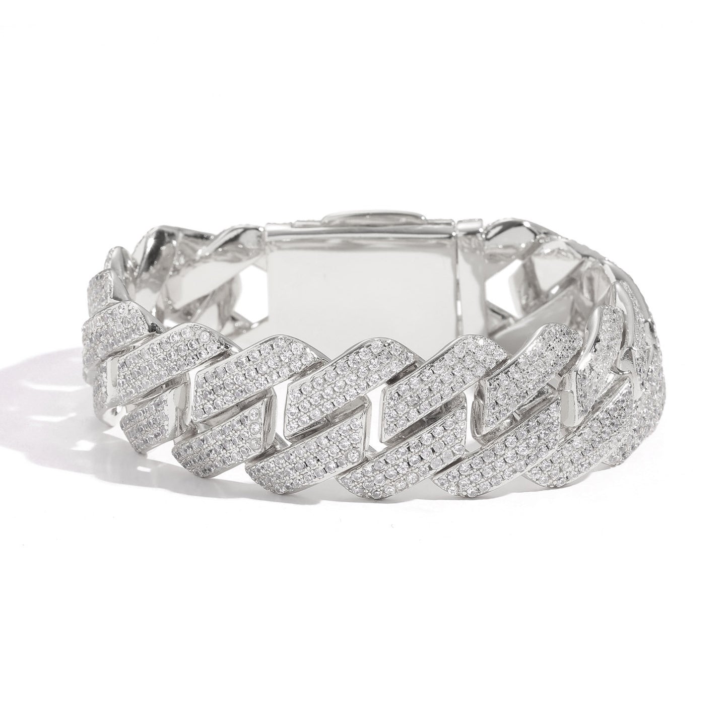 Hip Hop 20mm Three Row Brass Micro Pave ZIrcon Cuban Link Chain Thick Rhombus Full Diamond Men Bracelet Jewelry