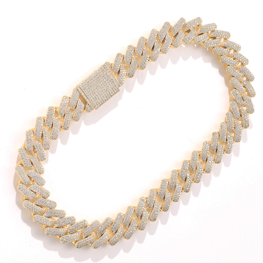 Hip Hop 20MM Box Buckle Miami Heavy Industry Bar Cuban Link Chain Full Zircon Hip Hop Men Necklace Jewelry