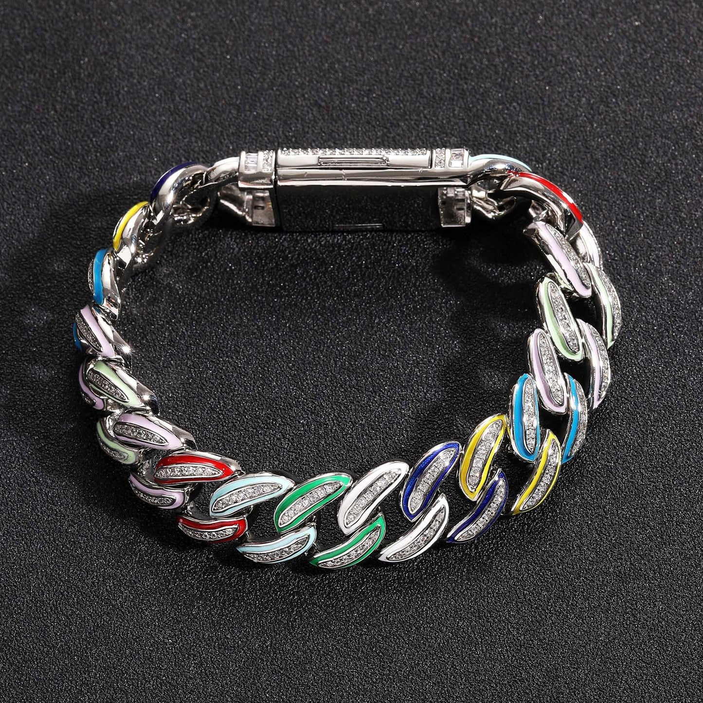 Real Iced Out Jewelry For Cheap Brass jewelry Gold Plated With Bling Zircon 15mm Rainbow Oil Women Men Cuban Chain Choker Necklace
