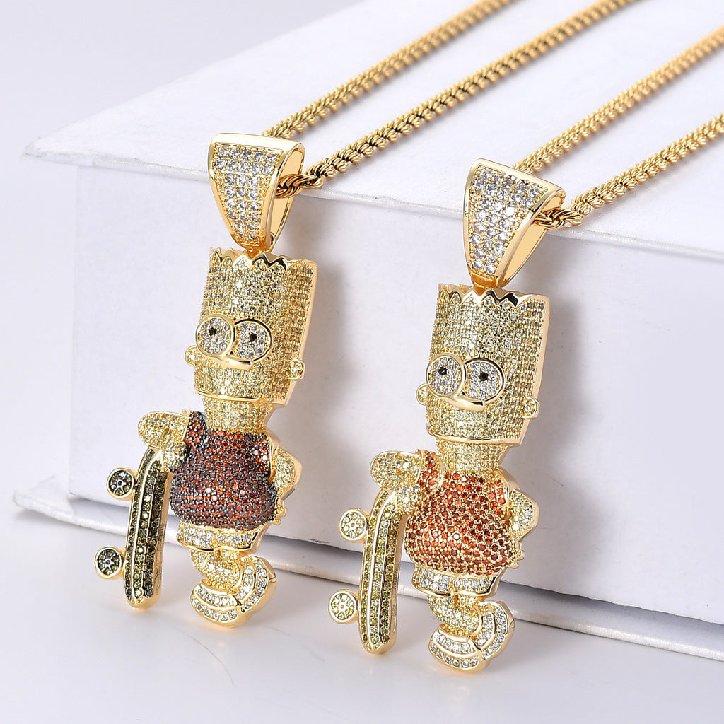 Iced Out 3A Cubic Colorfu Zircon Cartoon Character Simpson Charm Pendant Necklace