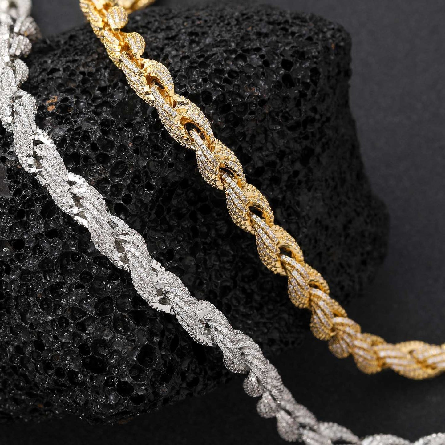 European American Hip Hop Bracelet Men Full Zircon 8mm Twist Chain Rope Chain Hiphop Men Bracelet ewelry