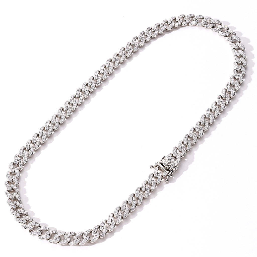 Hip Hop Fashion 9mm 1 Row White Zircon Rose Gold Iced Out Miami Cuban Link Chain Necklace Jewelry