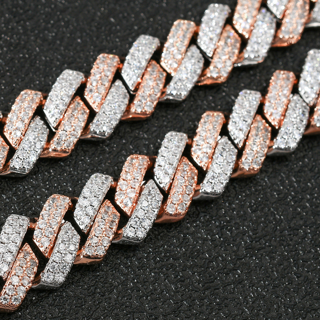 New 14mm White Gold Rose Gold Mixed Color Chocker Necklace From India Solid Gold Cuban Link Chain Necklace Jewelry