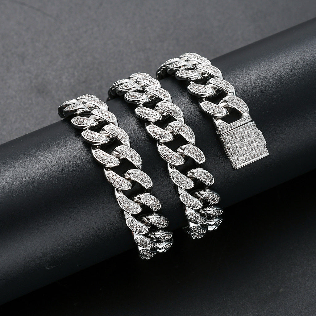 New Mens Rap Gold Hiphop Hip Hop Jewelry Chunky 15mm Iced Out AAA Cubic Zircon Miami Cuban Chain Necklace