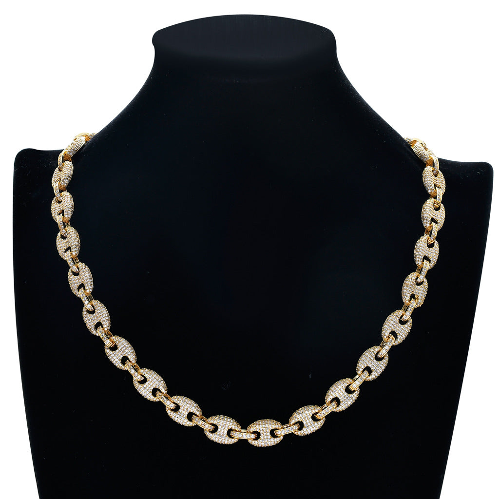 New Pig Nose Chain Coffee Beans Button Hiphop Bling Chain Necklace