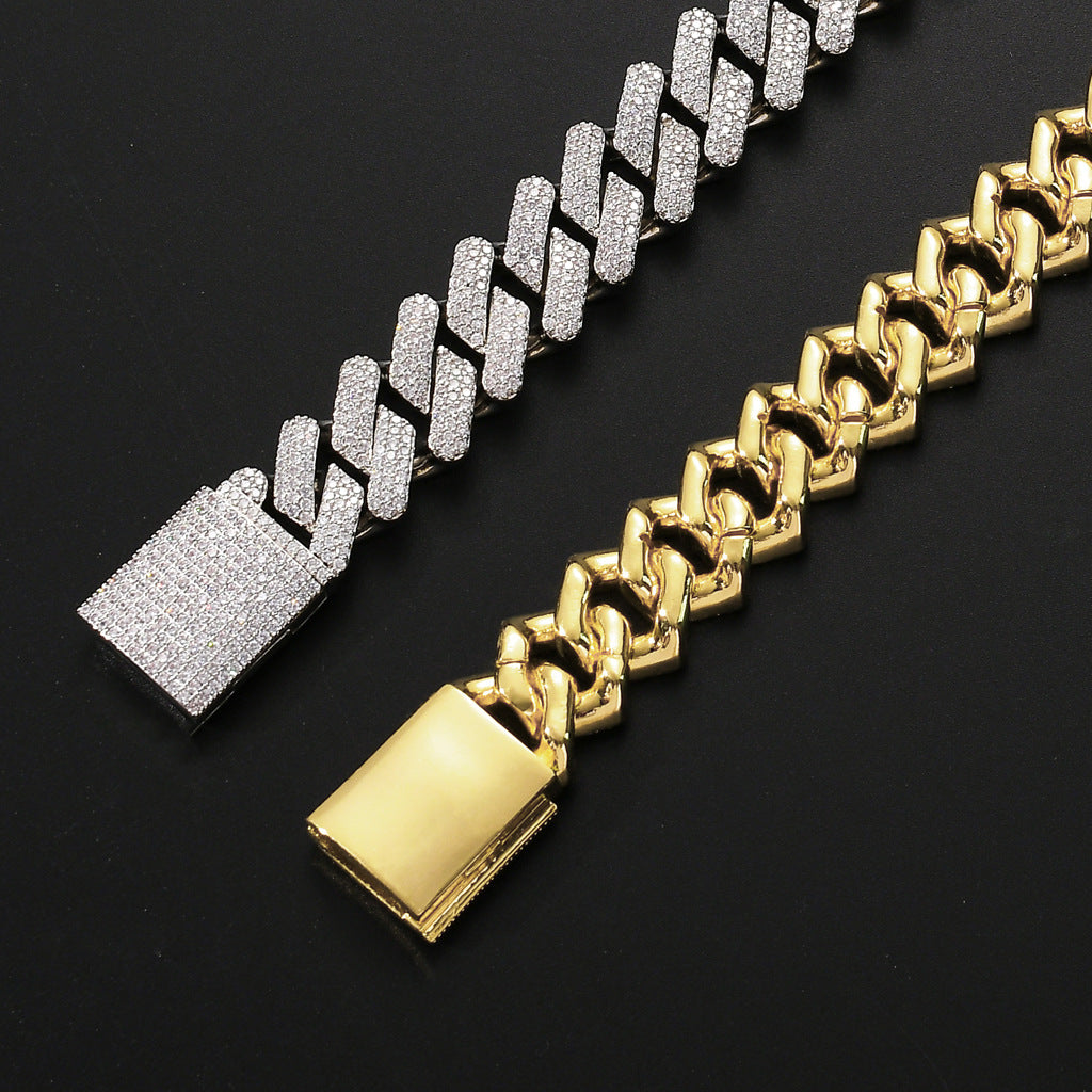 Hip Hop 20MM Box Buckle Miami Heavy Industry Bar Cuban Link Chain Full Zircon Hip Hop Men Bracelet Jewelry